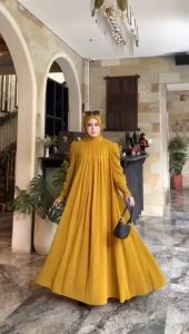 YASMIN Gratis Hijab Gamis Ceruty Premium Full furing Adem Baju Busana Wanita Musim Polos Terbaru Ladis