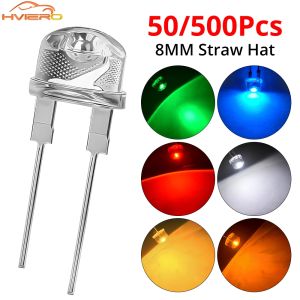 50/500PCS 8mm Straw Hat 0.5W White Warm Red Yellow Blue Green Emitting Diode LED Wide Angle Ultra Bright Bulbs Light Lamp Diodes