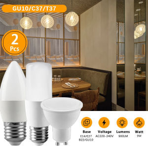 Led bulb 2PCS C37/T37/GU10 Light 9W AC220-240V E14/E27/B22/GU10 High Lumen CRI80 No Flicker Warm White Light for Home/Kitchen