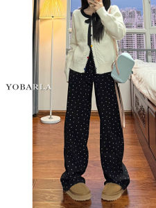 Black Polka Dot Casual Pants Women High Waist Loose Wide Leg Pants for Pear Shaped plus Size Ladies Autumn New Style Slimming