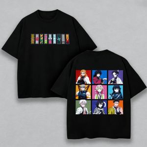 Bandai | Mens T Shirt Mens Sports T Shirt Mens Short Sleeve T Shirt Back Print of Nine Anime Characters Colorful Stripes Chest Logo