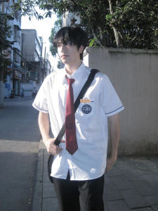 White Shirt Suit Pants Set Mens Running DK Uniform School Style Long Pants Polyester Short Sleeve Button up Two Piece Set