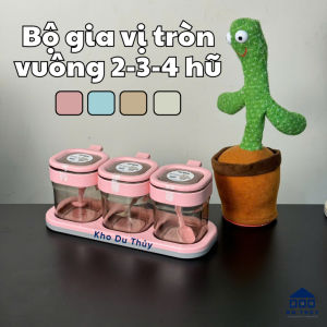 Bộ 4 hũ gia vị kèm muỗng và khay đựng cao cấp. K chảy nước kín khí. hũ gia vị gia đình