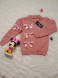 KARISOK naura sweater rajut anak pita polkadot  /atasan  perempuan/ korea /baju hangat  1-7 th