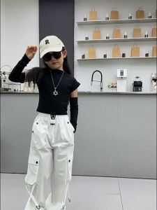 2024 Trendy Style Cargo Pants for Kids Girls 5-16Years 4 Pockets Loose Jogger Pants Wide Leg Trousers Hip Hop Pants