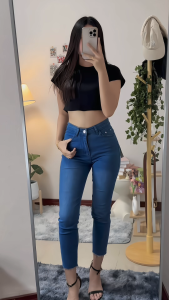 กางเกง ยีนส์ S-4XL เอวสูง ผ้ายืด ทรงสวย การออกแบบปลายขาตัด แฟชั่น กางเกงยีนส์ขายาวสำหรับผู้หญิง 🔥พร้อมส่ง🔥