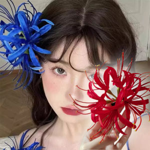 Retro Red Spider Lily Flower Duckbill Hairpin Artificial Higanbana Flower Bangs Side Barrettes Beach Vacation Hair Accessories