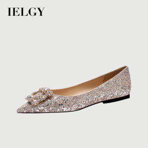 IELGY Rhinestone pearl sallow crystal sequins pointed toe flats bridesmaid wedding