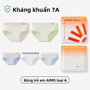 Quần lót tam giác AIMO cho bé gái vải cotton kiểu cạp giữa kháng khuẩn thoáng khí