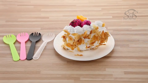 2 In 1 Plastic Dessert Spoon Fork Spork Two Way Disposable Mini Plastic Cake Spoon Mini Spoon Plastik Sudu Garfu 甜点叉勺