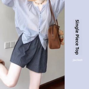 YUEZHONGWEI | French Elegant Lantern Sleeve Thin Summer Long Sleeve Shirt Women Outerwear Sun Protection High-End Feeling Blouse Top