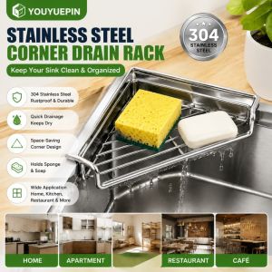 2Pcs 304 Stainless Steel Sink Organizer Rustproof Sponge Scrubber Holder Space‑Saving Drain Rack for Dishcloths Kitchen