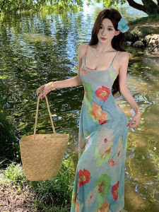 Beach Vacation Floral Print Beautiful Oil Painting Dress Womens Strapless Long Skirt Bohemian Style Sweet High Waist Summer 2025