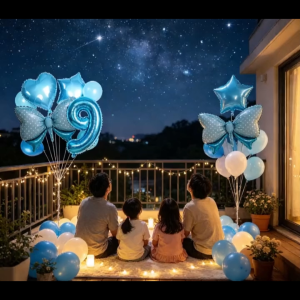 14pcs Blue Number Butterfly Heart Foil Balloon for Birthday Baby Shower Wedding Anniversary Graduation Decor