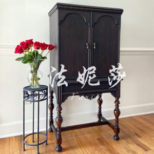 French Retro Black Wooden Wine Cabinet Dining Edge Cabinet One-piece American Living Room Wall Display Cabinet Oriental Style Decorative Cabinet