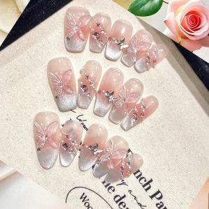 10PCS Mirror Moon Butterfly Cat-Eye Press-On Nails – Handcrafted Detachable Reusable With 4-PIECE Tools Nail Adhesive Tabs