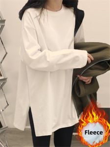 Pure Cotton Long Sleeve T-Shirt Womens Base Shirt Layered Sweatshirt Inner Wear Velvet Spring Autumn Winter Loose plus Size