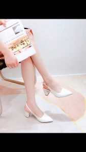 Giày cao gót nữ bít mũi đế vuông 5 phân guốc hở gót mũi nhọn 5cm da mềm NUDDO _N201