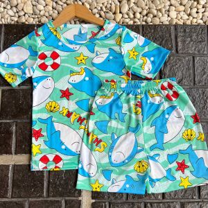 ชุดเด็ก ทุงทุง แขนสั้น+ขาสั้น ผ้าไมโครนิ่มใส่สบาย โพลีเอสเตอร์ ฉลามท้องทะเล (ส+ส)แขนสั้น+ขาสั้น