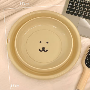 Cute Bear Face Washing Basin Portable Foldable Thick Plastic Laundry Basin for Home Bathroom Student Dormitory Use