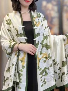 Khăn Choàng Che Nắng Bằng Lụa Băng Họa Tiết Hoa Mùa Hè Rộng Rãi Cho Nữ Du Lịch Chụp Ảnh