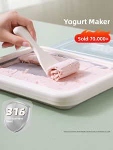 Portable Small Electricless Ice Cream Maker Children Specialized Fried Yogurt And Ice Maker Home Use Compact Pink Bunny