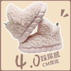 ผู้หญิง ผ้าฝ้าย รองเท้าแตะส้นสูงในร่มบ้านด้านล่างหนา กันลื่น อุ่น ผ้าขนแกะ รองเท้าคลอดบุตรรองเท้าแตะสบาย