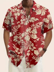 New Summer Mens Hawaiian Shirts For Beach Retro Floral Printed Short Sleeve Lapel Shirt Oversized Casual Loose Hawaii Shirt Top
