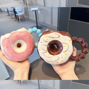 Cute Donut Design Ceramic Mug Creative Water Cup Birthday Gift for Girls High Aesthetic Value Southeast Asian Style Adult Cup