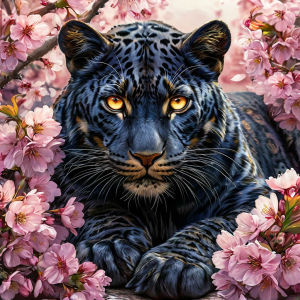 Huacan Full Square Round Diamond Painting Black Leopard Cherry Blossom Flowers Diamond Mosaic Animal Complete Kit Handmade Gift