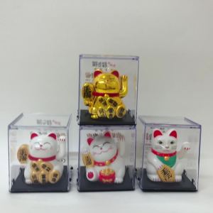 Fengshui Lucky Cat Mini Maneki Neko Cat Waiving Solar Decor Charm Figurine