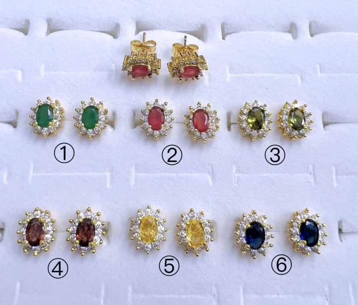 ต่างหูทองฝังพลอยล้อมเพชร ปักก้าน งานสวย ใส่ออกงานได้ ใส่อาบน้ำได้ 🌟ไม่ ...