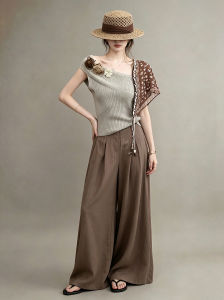 GULILI | French Style Off-Shoulder Floral Short Sleeve High-Waist Wide Leg Pants Summer Outfit