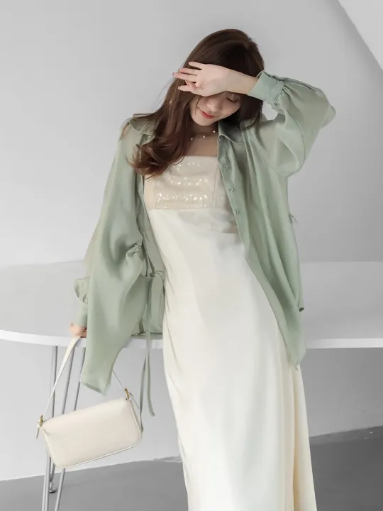 Special%20Offer%20Shiny%20Tencel%20Women's%20Long%20Sleeve%20Shirt%20Sun%20Protection%20Side%20Button%20Design%20Breathable%20Commute%20Style%20Pure%20Color%20Polo%20Collar%20-%20Image%203