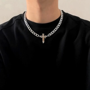 Vintage Hip Hop Diamond Cross Necklace For Men Women Personalized Splicing Cuban Chain Jewelry-1PCS