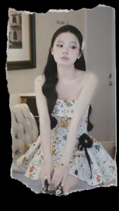 TW22482 เดรสสั้นเกาะอกผ้าอัดกาวทั้งตัว ..