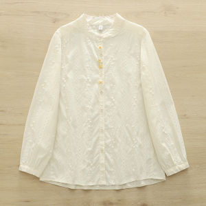 Artistic Gentle Daisy Collar Lace Trim Pure Cotton Shoulder Length Sleeve Womens Long Sleeve Base Shirt Trendy Autumn 2025