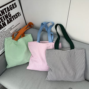 Original Korean Stripe Canvas Shoulder Bag Womens Tote Yoga Art Student Bag Fashionable Trendy Geometric Pattern Casual Use