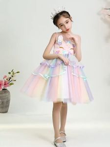 HNB New Fashion Princess Dress Rainbow Unicorn Cosplay Girls Dress Birthday Long Dresses for Kids Weddin