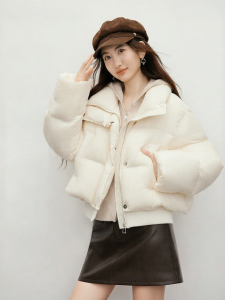 HOPESHOW | Sweet White Goose Down 90% Turtleneck Padded Short Coat