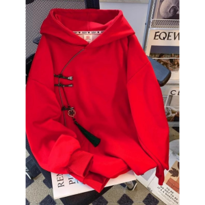 SUOSHE | Loose-Fitting Red New Chinese Style Embroidered Hoodie for Men and Women