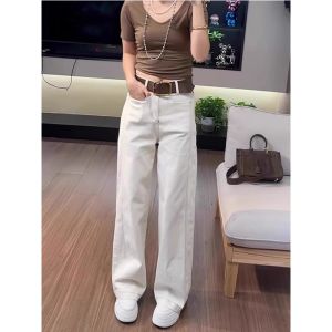 High Waist Straight Leg Denim Jeans Women plus Size Conceal Meat Loose Wide Leg Pants Floor Length Trousers Autumn New Arrival