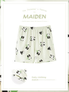 ฤดูร้อน ผ้าฝ้าย กางเกงขาสั้น ผู้หญิง เอวยืดหยุ่น หลวม Fit Thin Home กางเกง กลาง- เอว ผ้าถัก ลำลอง ลายดอกไม้พืช