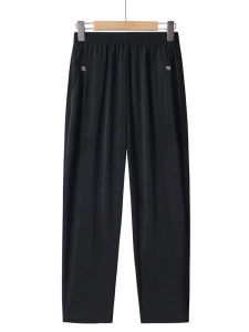 Mom Pants Summer Thin Middle-Aged and Elderly Womens Pants Outwear Straight-Leg Pants Loose Plus Size Grandmas Clothes Ice Silk Cropped Pants