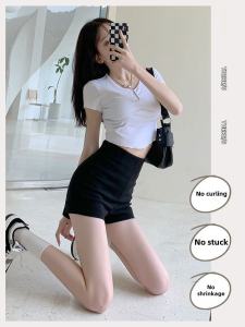 High Waist Black Tight Short Pants for Women Spring Summer Outerwear Anti-Light Bottom Disappearance Boot Pants Commute Style