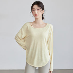 เสื้อโยคะผู้หญิง ฤดูใบไม้ร่วง/ฤดูหนาว 2025 ใหม่ หลวม ไหล่เปิด ระบายอากาศได้ดี ฝึกโยคะ ฟิตเนส ออกกำลังกาย ผ้าไนลอน คอตั้ง แขนยาว ระบายอากาศได้ดี