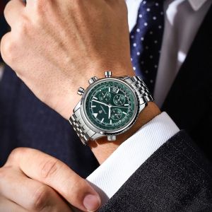POEDAGAR Genuine Mens Watch Stainless Steel Strap Luminous Calendar Chronograph Multifunctional 100% Waterproof Quartz Watch 960