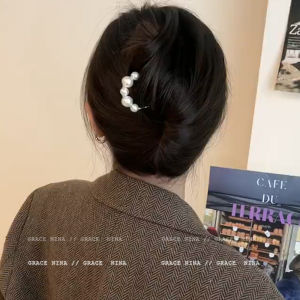 New Chinese Style U-Shaped Pearl Hairpin Womens High-End Sense Hair Chops Bun Headwear Alloy Plated Silver Gold Style
