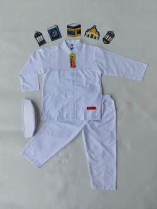 baju koko putih anak laki-laki bahan katun motif bordir manasik haji anak TK SD