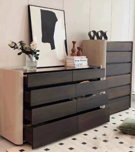 Minimalist Modern Smoky Bedroom Combination Chest of Drawers Dresser with Jewelry Box Accessible Luxury Side Cabinet Tailstock Storage Cabinet